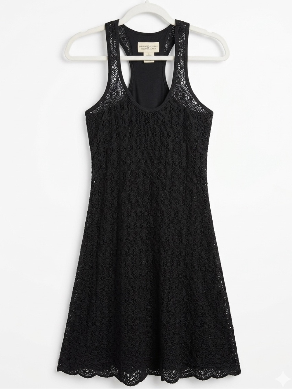 Denim & Supply Ralph Lauren black crochet racerback fit and flare dress y2k